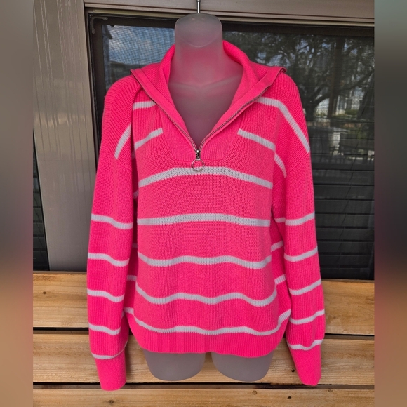 Jess Lea Pullover Striped Oversized Sweater Pink And White  Size Small - Picture 1 of 5
